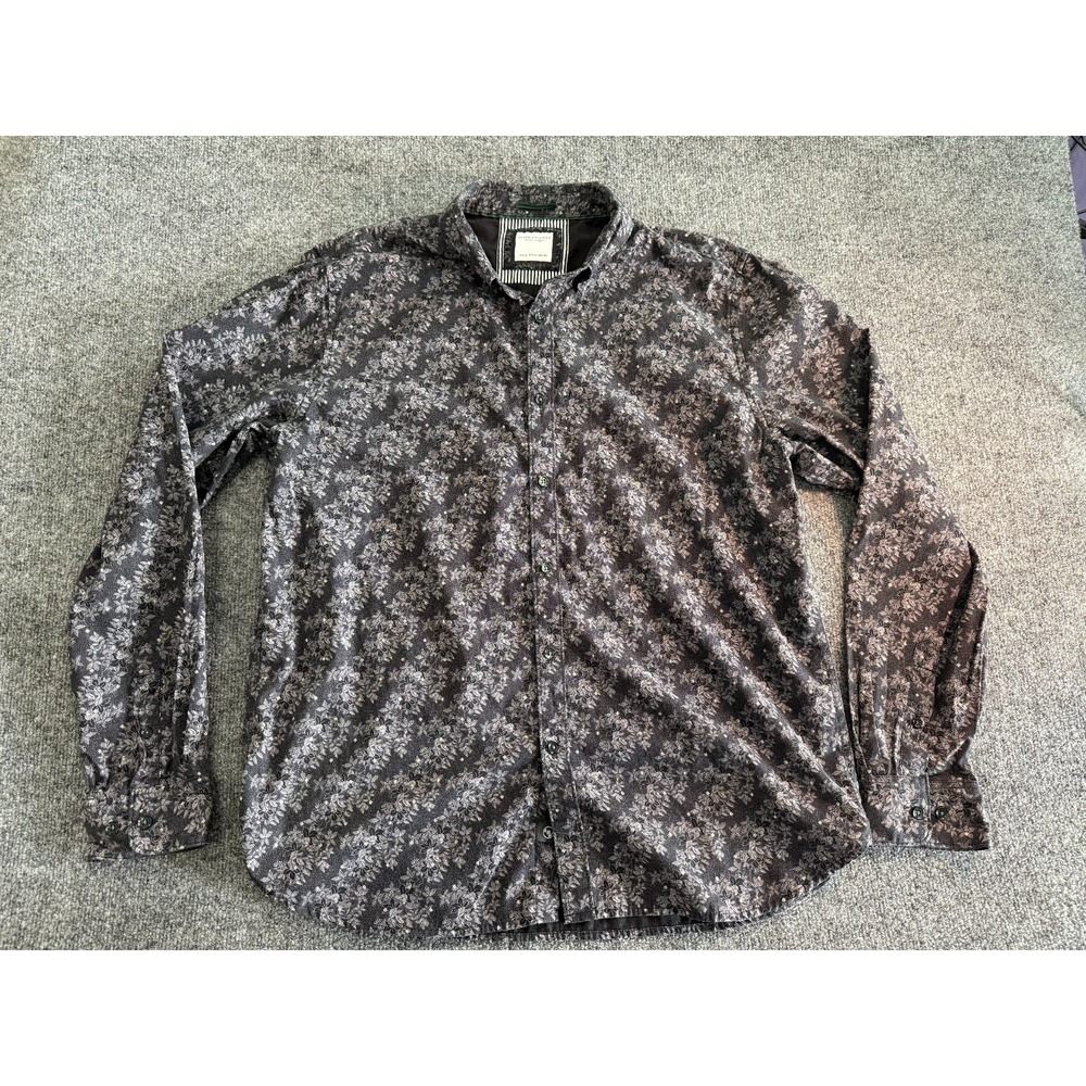 Denim &  Flower Men Size X-Large Black Floral Button Up Long Sleeve